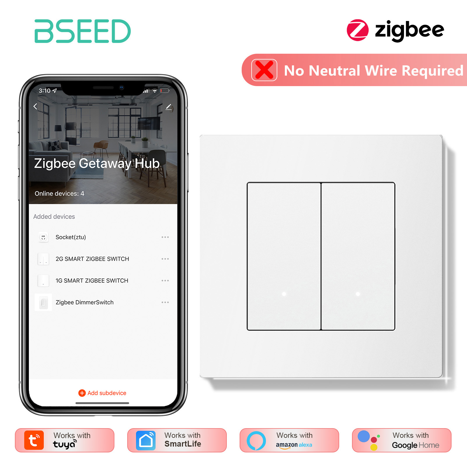 BSEED 1/2/3/4Gang Zigbee Light - Tuya 4 Channel ulasan dan harga